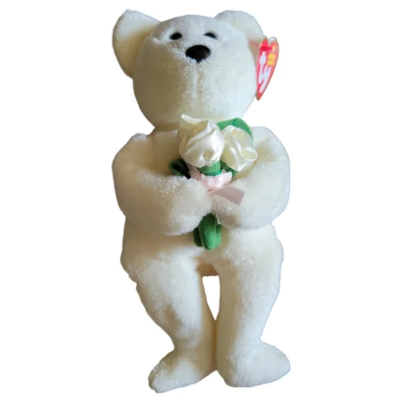 Vtg 05 Ty Beanie Baby DEAR ONE White Bear Floral (Hallmark Gold Crown Excl) 8.5" - Picture 6 of 12